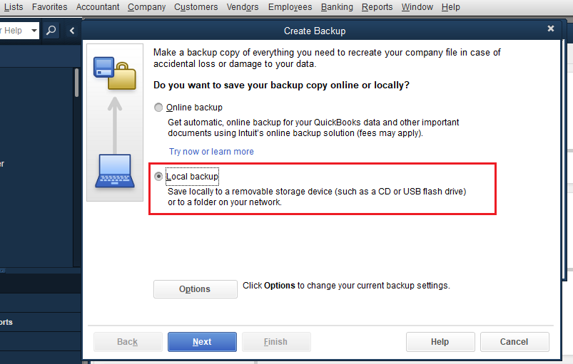 How to make a local backup in quickbooks?