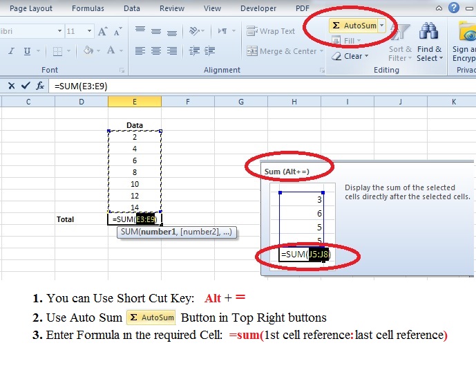 How to calculate the sum of figures in a row in excel